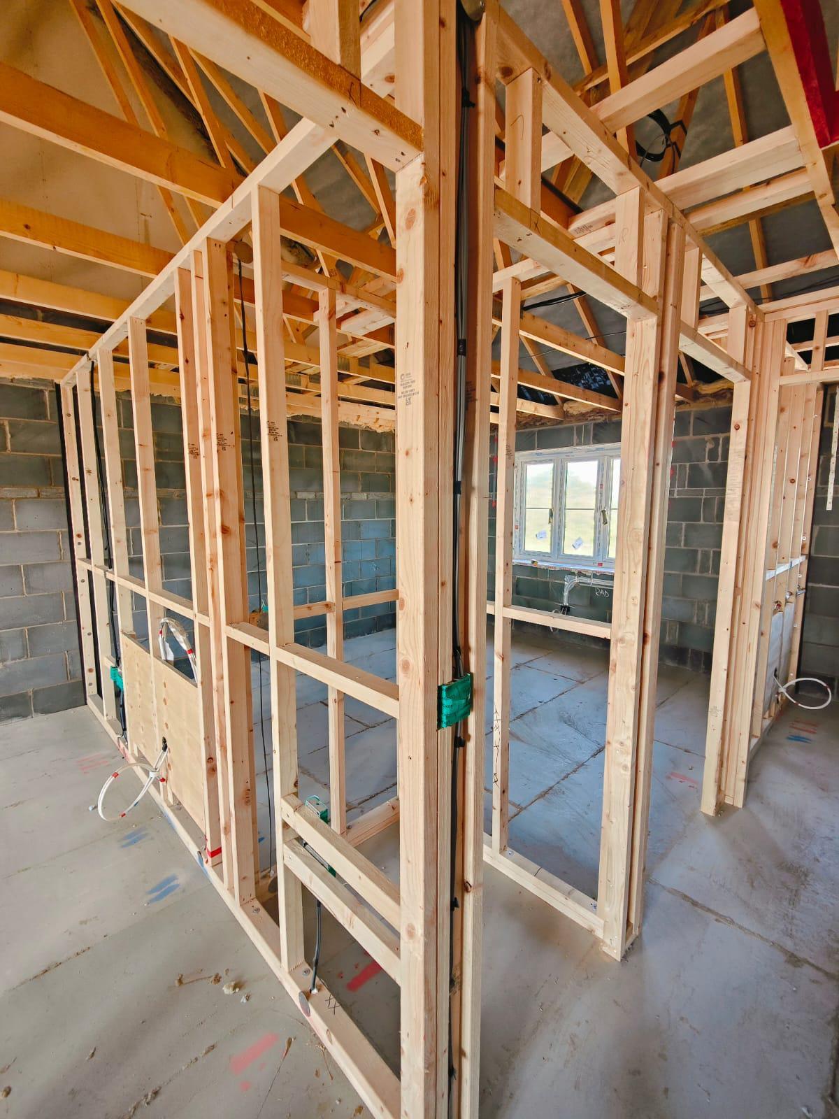 Woodwork installed ready for room and corridor divisions