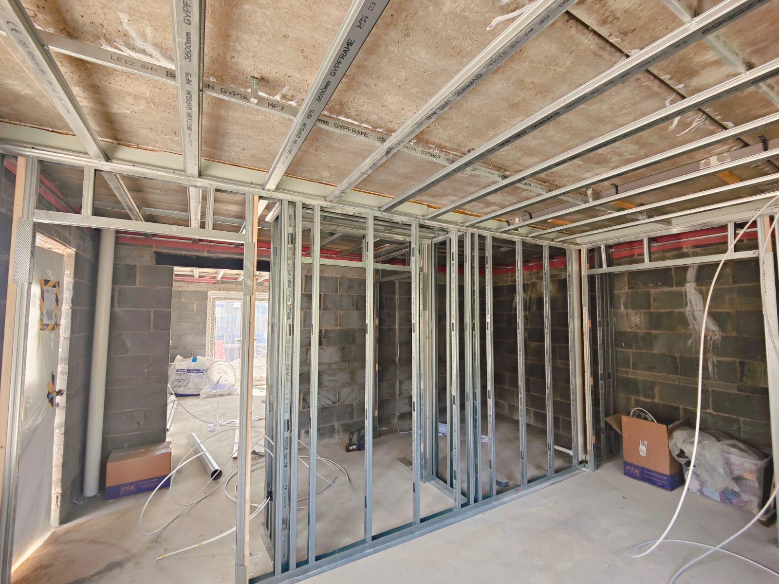 Woodwork installed ready for room and corridor divisions