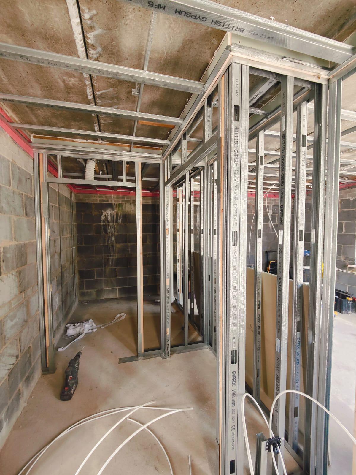 Woodwork installed ready for room and corridor divisions