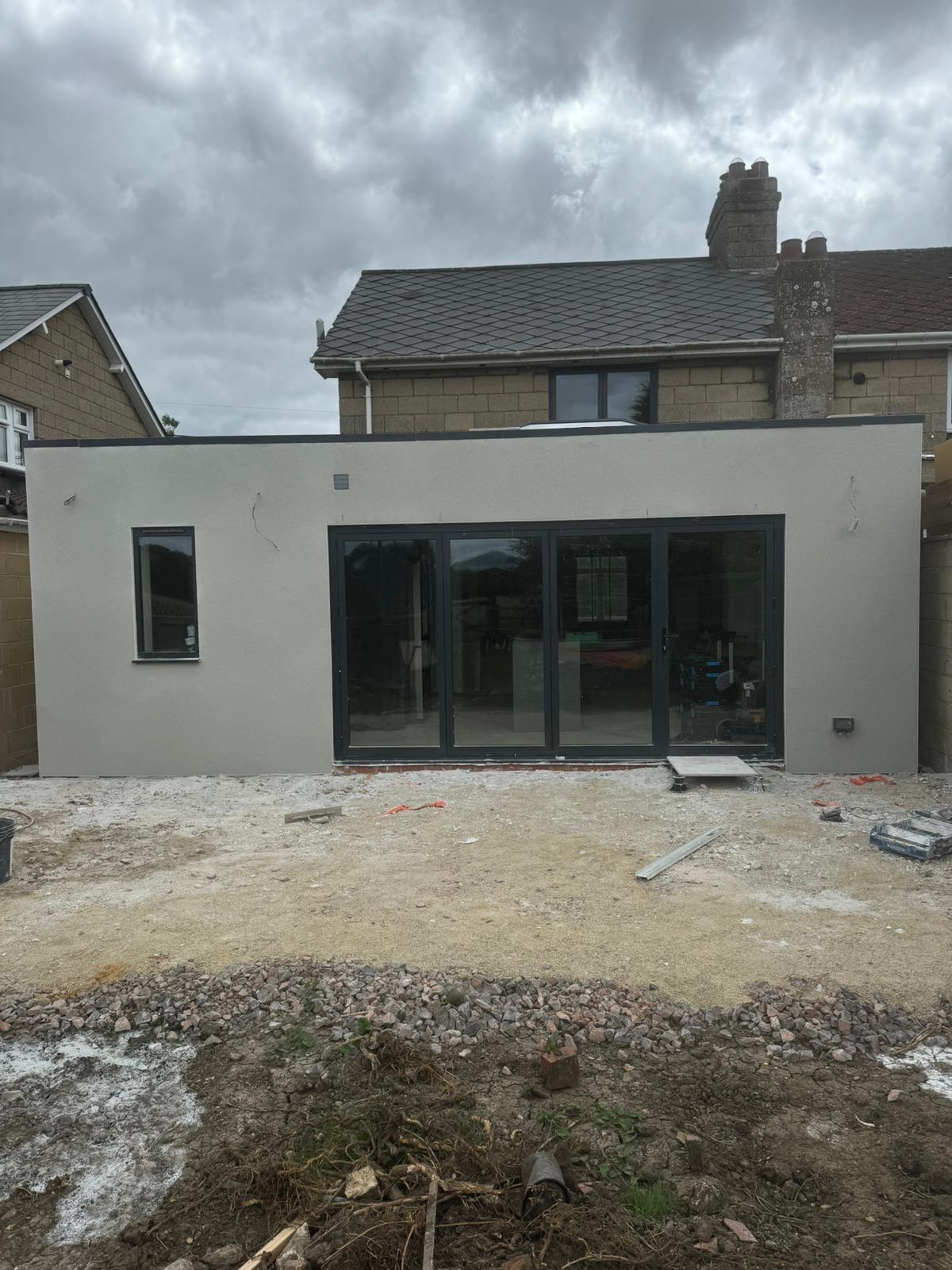 Rear extension during construction